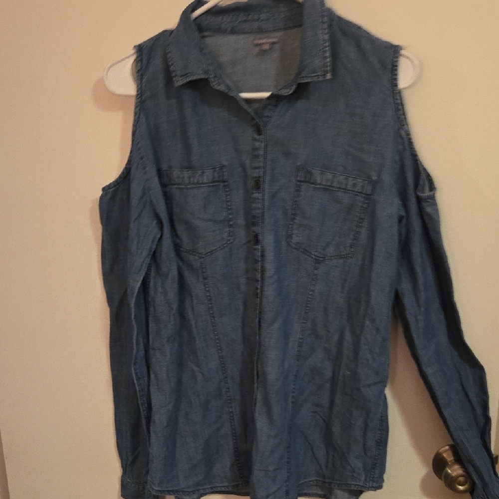Charlotte Russe Blue Denim Cold Shoulder Blouse